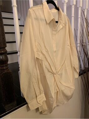 Twist Front Button-Up Blouse in Ivory